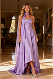 Strapless Light Purple Satin Ruched Prom Dress