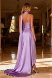 Strapless Light Purple Satin Ruched Prom Dress
