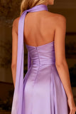 Strapless Light Purple Satin Ruched Prom Dress