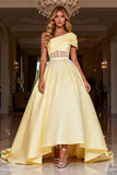 Light Yellow One Shoulder Corset Ball Gown Prom Dress