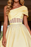 Light Yellow One Shoulder Corset Ball Gown Prom Dress