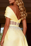 Light Yellow One Shoulder Corset Ball Gown Prom Dress