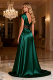 Dark Green One Shoulder Corset Satin Prom Dress