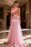 Pink Corset Satin Long Prom Dress