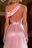 Pink Corset Satin Long Prom Dress