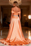 Off the Shoulder A Line Ruffled Orange Prom Dress