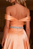 Off the Shoulder A Line Ruffled Orange Prom Dress