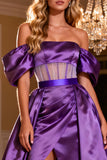 Purple Off the Shoulder A Line Corset Satin Prom Dress