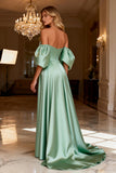 Off the Shoulder A Line Sage Green Long Prom Dress