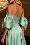 Off the Shoulder A Line Sage Green Long Prom Dress
