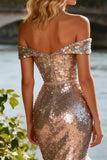 Sparkly Off the Shoulder Champagne Tiered Prom Dress