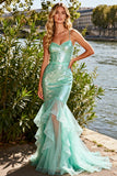 Sparkly Mint Green Mermaid Spaghetti Straps Long Prom Dress