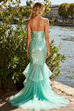 Sparkly Mint Green Mermaid Spaghetti Straps Long Prom Dress