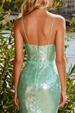 Sparkly Mint Green Mermaid Spaghetti Straps Long Prom Dress