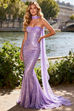 Sparkly Strapless Mermaid Light Purple Corset Prom Dress