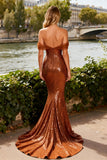 Off the Shoulder Mermaid Sequin Bronze Prom Dress