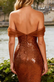 Off the Shoulder Mermaid Sequin Bronze Prom Dress