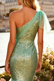 Sparkly Sage Green One Shoulder Mermaid Prom Dress