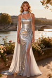 Sparkly Mermaid Silver Prom Dress with Pearls