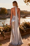 Sparkly Mermaid Silver Prom Dress with Pearls