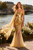 Gold One Shoulder Mermaid Sequin Prom Dress