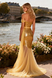 Gold One Shoulder Mermaid Sequin Prom Dress