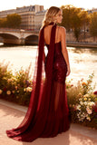 Sparkly Burgundy Mermaid Ruffled Prom Dress