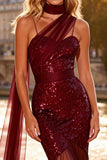 Sparkly Burgundy Mermaid Ruffled Prom Dress