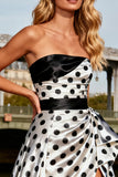 Black and White Polka Dot Strapless Ruffled Prom Dress