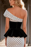 Black and White Polka Dot One Shoulder Mermaid Prom Dress
