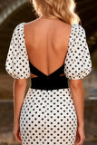 Mermaid Cut Out Black and White Polka Dot Prom Dress
