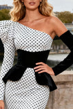 One Shoulder Black and White Polka Dot Mermaid Prom Dress