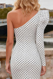 One Shoulder Black and White Polka Dot Mermaid Prom Dress