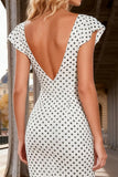 Mermaid Black and White Polka Dot Cap Sleeve Prom Dress