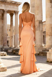 Mermaid Peach Tiered Long Prom Dress With Ruffles