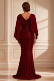 Burgundy Mermaid Ruched Long Mother of the Bride Dress With Slit