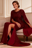 Burgundy Mermaid Ruched Long Mother of the Bride Dress With Slit