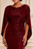 Burgundy Mermaid Ruched Long Mother of the Bride Dress With Slit