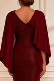 Burgundy Mermaid Ruched Long Mother of the Bride Dress With Slit