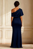 Navy Sheath Long Mother of the Bride Dress With Slit