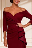 Off the Shoulder Burgundy Mermaid Ruffle High-Low Mother of the Bride Dress With Slit