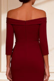 Off the Shoulder Burgundy Mermaid Ruffle High-Low Mother of the Bride Dress With Slit
