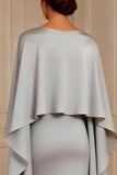 Grey Sheath Cape Long Mother of the Bride Dress With Slit