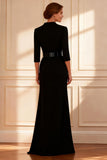 Black Mermaid V-Neck Long Mother of the Bride Dress With Slit