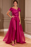 Fuchsia Asymmetrical Neck Mother of the Bride Jumpsuit With Bow