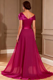 Fuchsia Asymmetrical Neck Mother of the Bride Jumpsuit With Bow