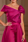 Fuchsia Asymmetrical Neck Mother of the Bride Jumpsuit With Bow