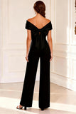 Black Asymmetrical Neck Mother of the Bride Jumpsuit With Bow