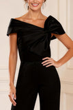 Black Asymmetrical Neck Mother of the Bride Jumpsuit With Bow