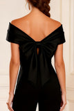 Black Asymmetrical Neck Mother of the Bride Jumpsuit With Bow